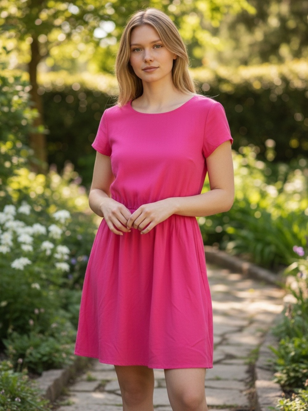 Eyeshadow Bright Pink Short Sleeve Mini Dress